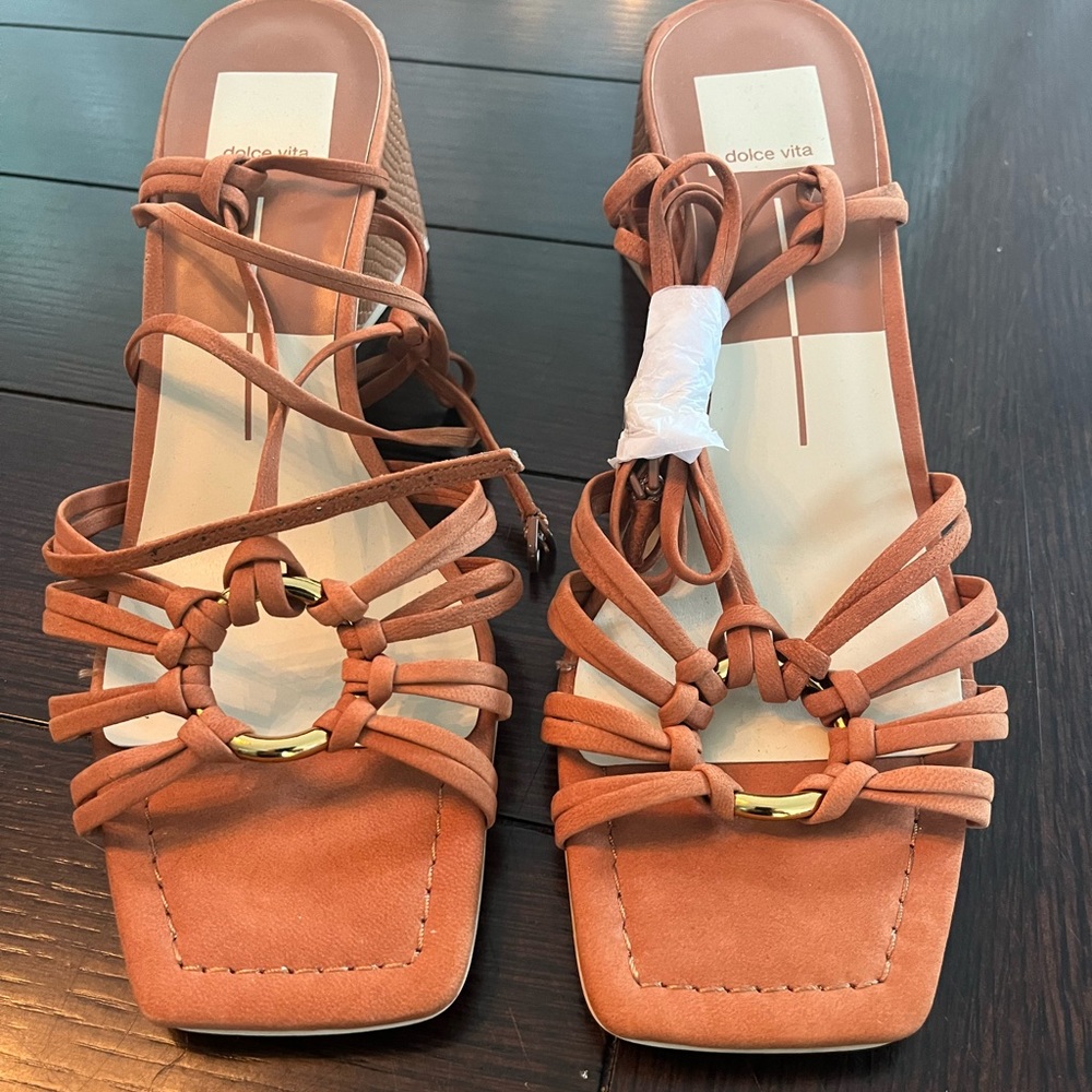 Women’s cognac color ankle tie sandal